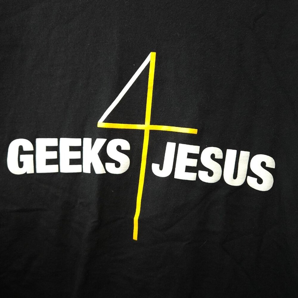 Mens T-Shirt Size 2XL Geeks 4 Jesus Hanes Beefy-T Graphic Black Short Sleeve